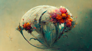 Moon behind Fractial Flowers