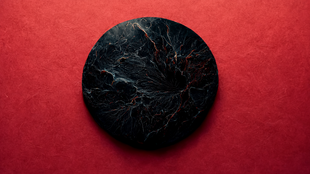 Black cracked circle on red background