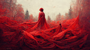 Lady in red forest