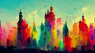 Colorful City with cranes