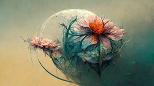Moon behind Fractial Flowers