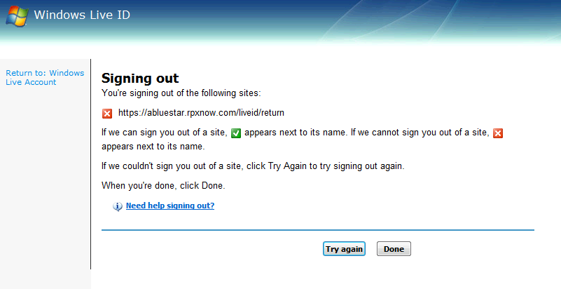 RPXnow Windows Live ID Cant sign out