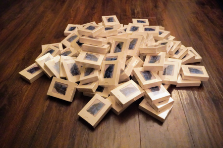 Stack of playing cards in boxes
