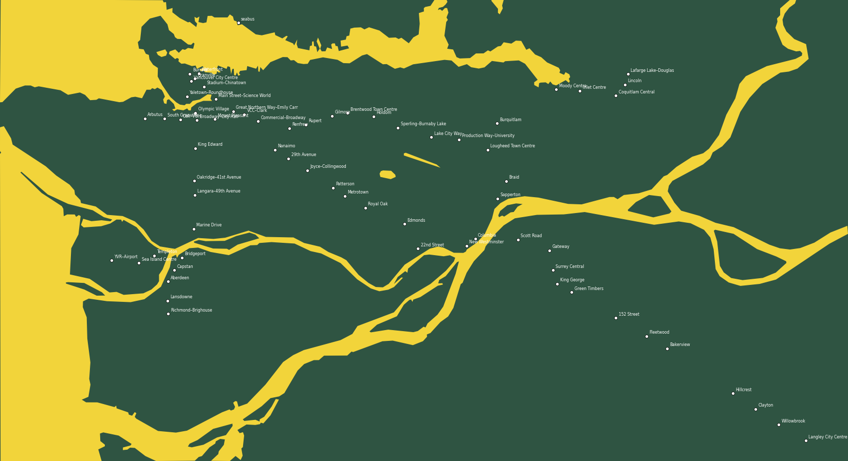 Vancouver SkyTrain PCB v3 geography-only preview